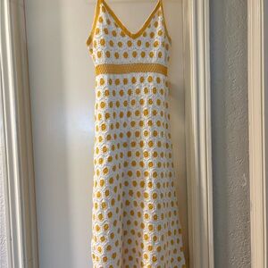 Tory Burch White and Yellow Crochet Midi Dress